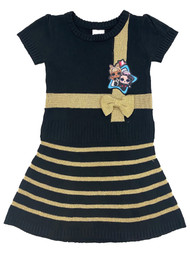 LOL Surprise! Girls Black & Gold Stripe & Bow Knit Dress