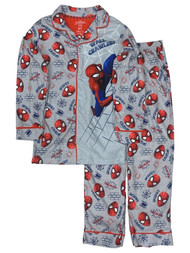 Spider-Man Boys Gray Flannel Spiderman Wall Crawl Pajamas Sleep Set