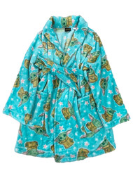Star Wars Girls Baby Yoda Stars Blue Hoodie Bathrobe Plush House Coat Small (6-6X)