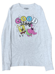 Nickelodeon Junior Womens Long Gray SpongeBob Good Vibes T-Shirt Shirt