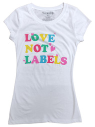 Junior Womens Wound Up White Rainbow Love Not Labels Tee Shirt T-Shirt