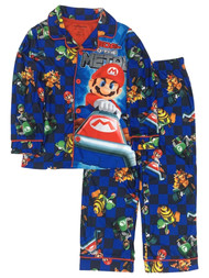 Mario Kart Boys Blue Flannel Luigi Yoshi Pajamas Sleep Set