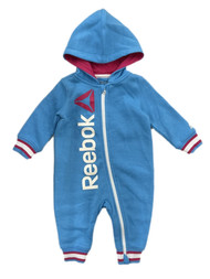 Reebok Infant Girls Light Blue & Pink Zip Up Hooded Romper Outfit