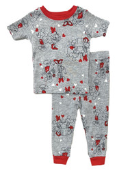 Disney Toddler Boys Mickey & Minnie Mouse Gray & Red Valentines Pajama Set