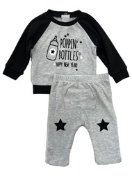 Infant Boys 2-Piece Poppin Bottles Happy New Year Black & Gray Outfit