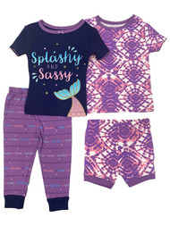 Koala Infant Girls 4pc Blue & Purple Splashy Sassy Mermaid Pajamas Sleep Set