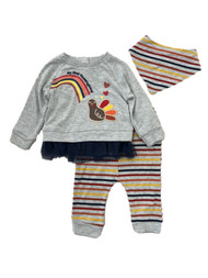 Infant Girls  My First Thanksgiving 3 Piece Striped Turkey Outfit With Bib