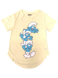 Junior Womens Yellow 3 Smurfs Tee Shirt T-shirt