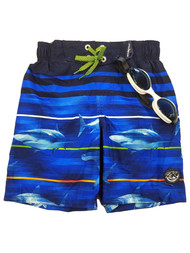 Zeroxposur Boys Blue Shark Board Shorts Swim Trunks Set With Goggles