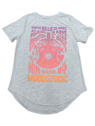 Junior Womens Gray Pink Purple Woodstock Guitar Music Tee Shirt T-shirt