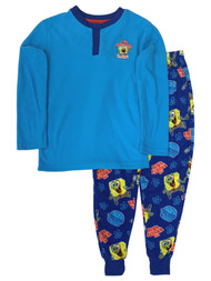 Spongebob Boys Blue Waffle Fleece Krusty Krab Pajamas Sleep Set