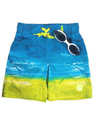 Zero Xposur Boys Blue & Green Shark Swim Trunks Board Shorts & Goggles Set