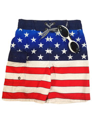Zero Xposur Boys Red, White & Blue Swim Trunks Board Shorts & Goggles Set