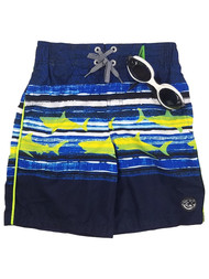 Zero Xposur Boys Navy Blue & Green Shark Swim Trunks Shorts & Goggles Set