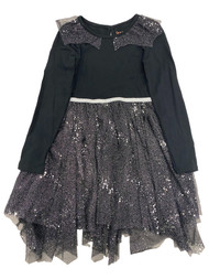 Girls Black Silver Glitter Tulle Dress Halloween Outfit
