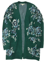 Pioneer Woman Womens Soft Green & Blue Floral Print Cardigan Sweater