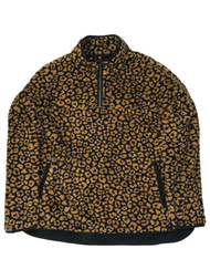 Womens Plus Size Plush Brown Leopard Print Sherpa Sweater Pull-Over Jacket 1X