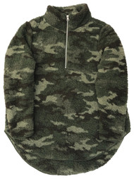 Womens Plus Size Plush Green Sherpa Camo Sweater Camouflage Pull-Over Jacket