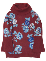 Pioneer Woman Womens Burgundy Red & Blue Floral Print Cowl Neck Sweater