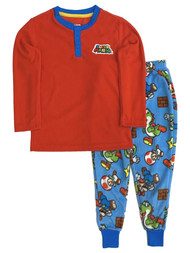 Super Mario Boys Red & Blue Waffle Fleece Gamer Pajamas Sleep Set
