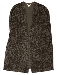 Womens Plus Lightweight Soft Green & Black Leopard Print Cardigan Sweater