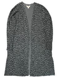 Womens Plus Lightweight Soft Gray & Black Leopard Print Cardigan Sweater