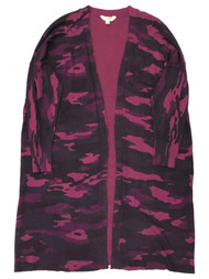 Womens Plus Lightweight Soft Pink & Purple Camo Cardigan Sweater