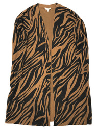 Womens Plus Lightweight Soft Brown & Black Zebra Tiger Print Cardigan Sweater