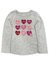Infant and Toddler Girls Gray with Hearts Valentines Long Sleeve T-Shirt