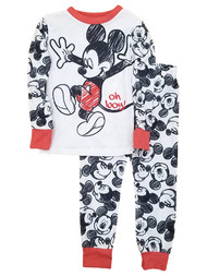 Disney Boys Black & White Mickey Mouse Long Sleeve 2 Piece Pajama Set Size 4