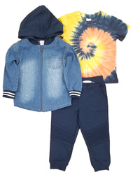 Toddler Boys Tie Dye T-Shirt & Navy Blue Pants Outfit Set With Jacket