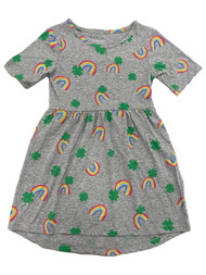 Girls Gray St Patrick's Day Clover & Rainbow Short Sleeve Dress