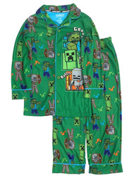 Minecraft Boys Green Flannel Mine Craft Creeper Pajamas Sleep Set