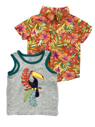 Infant & Toddler Boys Button Up Hawaiian Shirt & Toucan Tank Top Set