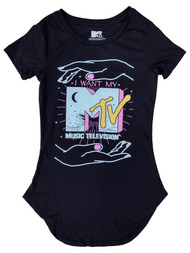 Junior Womens Black I Want My MTV Tee Shirt T-Shirt