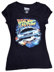 Junior Womens Black Back to The Future Tee Shirt T-Shirt