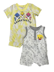 Infant Baby Boys Baby Shark Sharktastic Yellow & Gray 2 Piece Romper Set