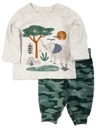 Carters Infant Boys Cream & Camo Elephant Long Sleeve Top & Pant Set