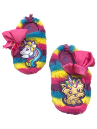 Jojo Siwa Girls Fuzzy Rainbow Stripe Puppy Dog Unicorn Slippers Shoes