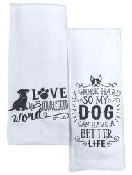 Mabelle Collection Love is 4 Legged Word Kitchen Towel Set, 2 Cotton Dish Towels