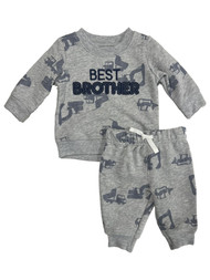 Carters Infant Boys Gray & Navy Best Brother Construction Trucks 2pc Outfit 0-3m