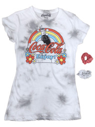 Junior Womens White & Gray Tie dye Coca Cola Enjoy Tee Shirt T-shirt