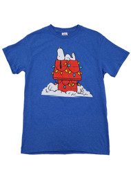Peanuts Men's Royal Blue Heather Snoopy Doghouse Christmas T-Shirt S