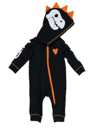 Infant Boys Dinosaur Skeleton Black Halloween Zip Up Hooded Romper Outfit