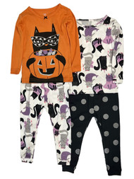 Carters Infant Girls 4 Piece Orange Kitty Cat Halloween Pajama Set 12 Months