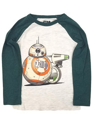 Star Wars Boys Gray & Green Long Sleeve BB-8 Tee Shirt T-Shirt