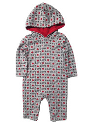Infant Boy Valentine Baby Gray and Red with Hearts Love Hooded Outfit