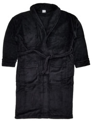Mens Solid Black Plush Microfleece Robe House Coat Bathrobe