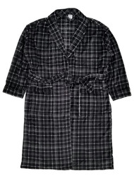 Mens Black Plaid Plush Microfleece Robe House Coat Bathrobe