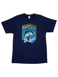 BASS Mens Navy Blue Bass Fishing Short Sleeve Tee Shirt T-Shirt L